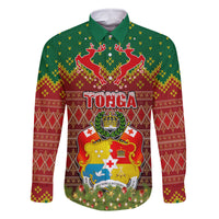 Personalised Tonga Christmas Family Matching Long Sleeve Bodycon Dress and Hawaiian Shirt Coat of Arms and Map Beautiful Merry Xmas Snowflake LT03 Dad's Shirt - Long Sleeve Red - Polynesian Pride
