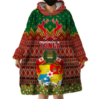 Personalised Tonga Christmas Wearable Blanket Hoodie Coat of Arms and Map Beautiful Merry Xmas Snowflake LT03 - Polynesian Pride