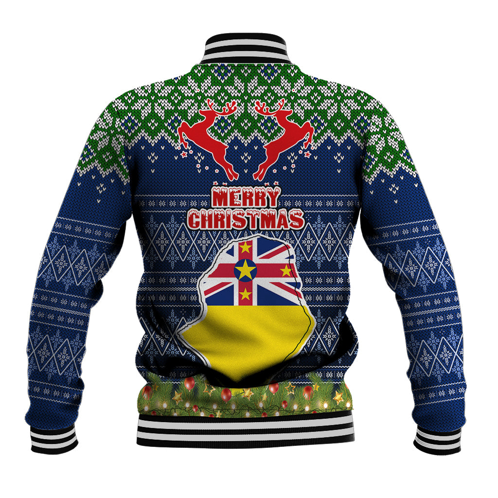 Niue Christmas Baseball Jacket Coat of Arms and Map Beautiful Merry Xmas Snowflake LT03 - Polynesian Pride