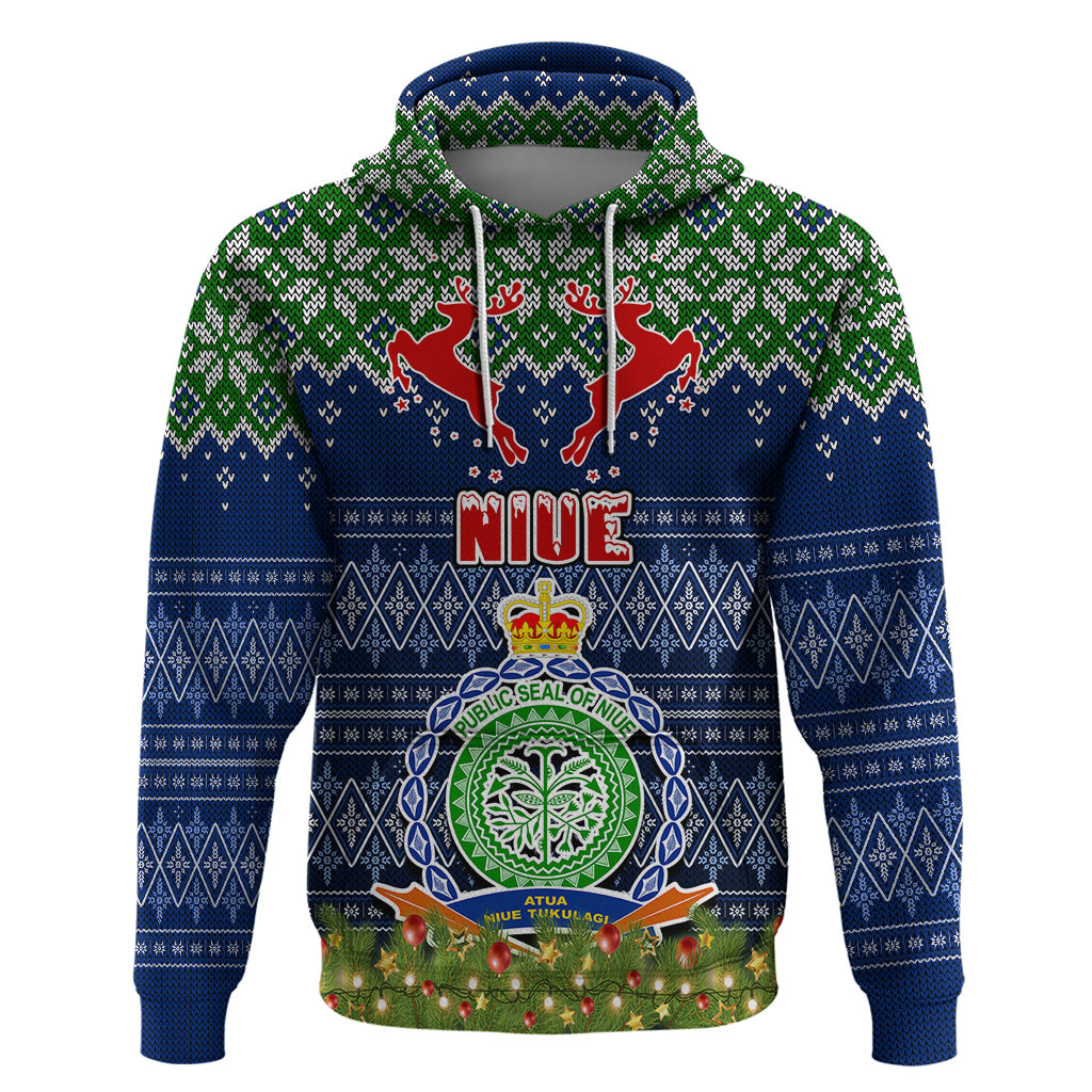 Niue Christmas Hoodie Coat of Arms and Map Beautiful Merry Xmas Snowflake LT03 Blue - Polynesian Pride