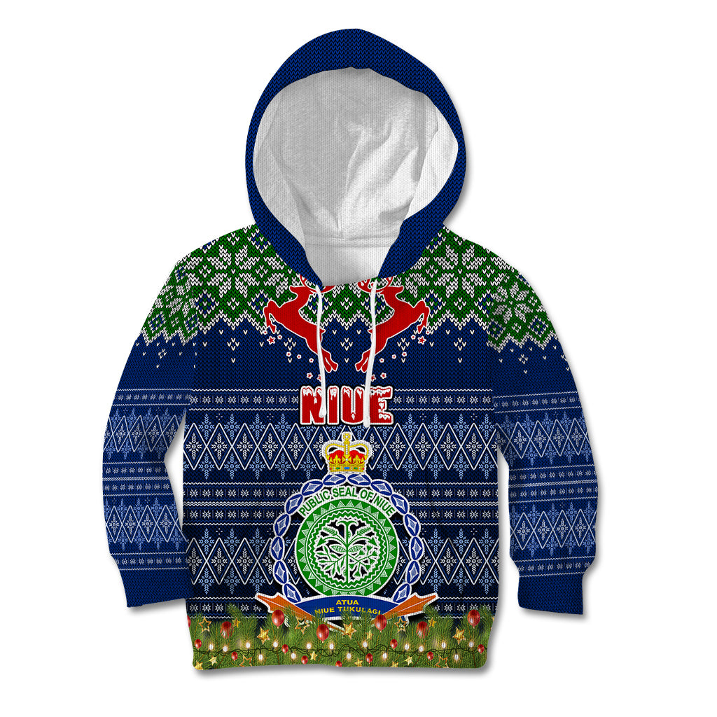Niue Christmas Kid Hoodie Coat of Arms and Map Beautiful Merry Xmas Snowflake LT03 Hoodie Blue - Polynesian Pride