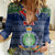 Niue Christmas Women Casual Shirt Coat of Arms and Map Beautiful Merry Xmas Snowflake LT03 Female Blue - Polynesian Pride