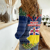 Niue Christmas Women Casual Shirt Coat of Arms and Map Beautiful Merry Xmas Snowflake LT03 - Polynesian Pride