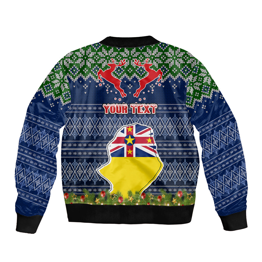 Personalised Niue Christmas Bomber Jacket Coat of Arms and Map Beautiful Merry Xmas Snowflake LT03 - Polynesian Pride