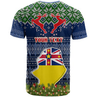 Personalised Niue Christmas T Shirt Coat of Arms and Map Beautiful Merry Xmas Snowflake LT03 - Polynesian Pride