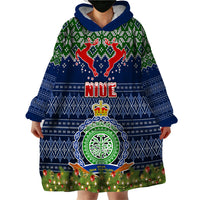 Personalised Niue Christmas Wearable Blanket Hoodie Coat of Arms and Map Beautiful Merry Xmas Snowflake LT03 - Polynesian Pride