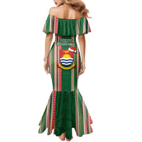 Kiribati Christmas Family Matching Mermaid Dress and Hawaiian Shirt Santa With Gift Bag Behind Ribbons Seamless Green Maori LT03 - Polynesian Pride