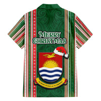 Kiribati Christmas Family Matching Summer Maxi Dress and Hawaiian Shirt Santa With Gift Bag Behind Ribbons Seamless Green Maori LT03 - Polynesian Pride