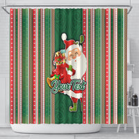 Custom Kiribati Christmas Shower Curtain Santa With Gift Bag Behind Ribbons Seamless Green Maori LT03 - Polynesian Pride