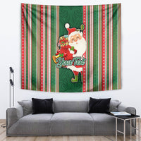 Custom Kiribati Christmas Tapestry Santa With Gift Bag Behind Ribbons Seamless Green Maori LT03 - Polynesian Pride