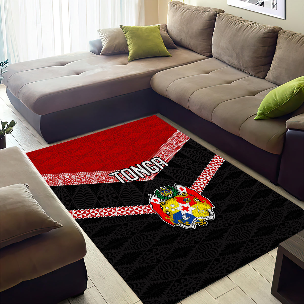 Tonga Area Rug Tonga Coat of Arms with Seamless Tapa Ngatu Pattern LT03 - Polynesian Pride