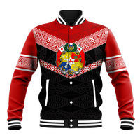 Tonga Baseball Jacket Tonga Coat of Arms with Seamless Tapa Ngatu Pattern LT03 Unisex Black - Polynesian Pride