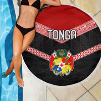 Tonga Beach Blanket Tonga Coat of Arms with Seamless Tapa Ngatu Pattern LT03 - Wonder Print Shop
