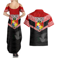 Tonga Couples Matching Summer Maxi Dress and Hawaiian Shirt Tonga Coat of Arms with Seamless Tapa Ngatu Pattern LT03 - Polynesian Pride