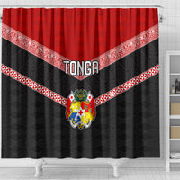 Tonga Shower Curtain Tonga Coat of Arms with Seamless Tapa Ngatu Pattern LT03 - Polynesian Pride