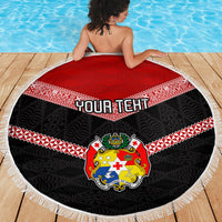 Personalised Tonga Beach Blanket Tonga Coat of Arms with Seamless Tapa Ngatu Pattern LT03 - Wonder Print Shop