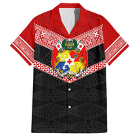 Personalised Tonga Hawaiian Shirt Tonga Coat of Arms with Seamless Tapa Ngatu Pattern LT03 Black - Polynesian Pride
