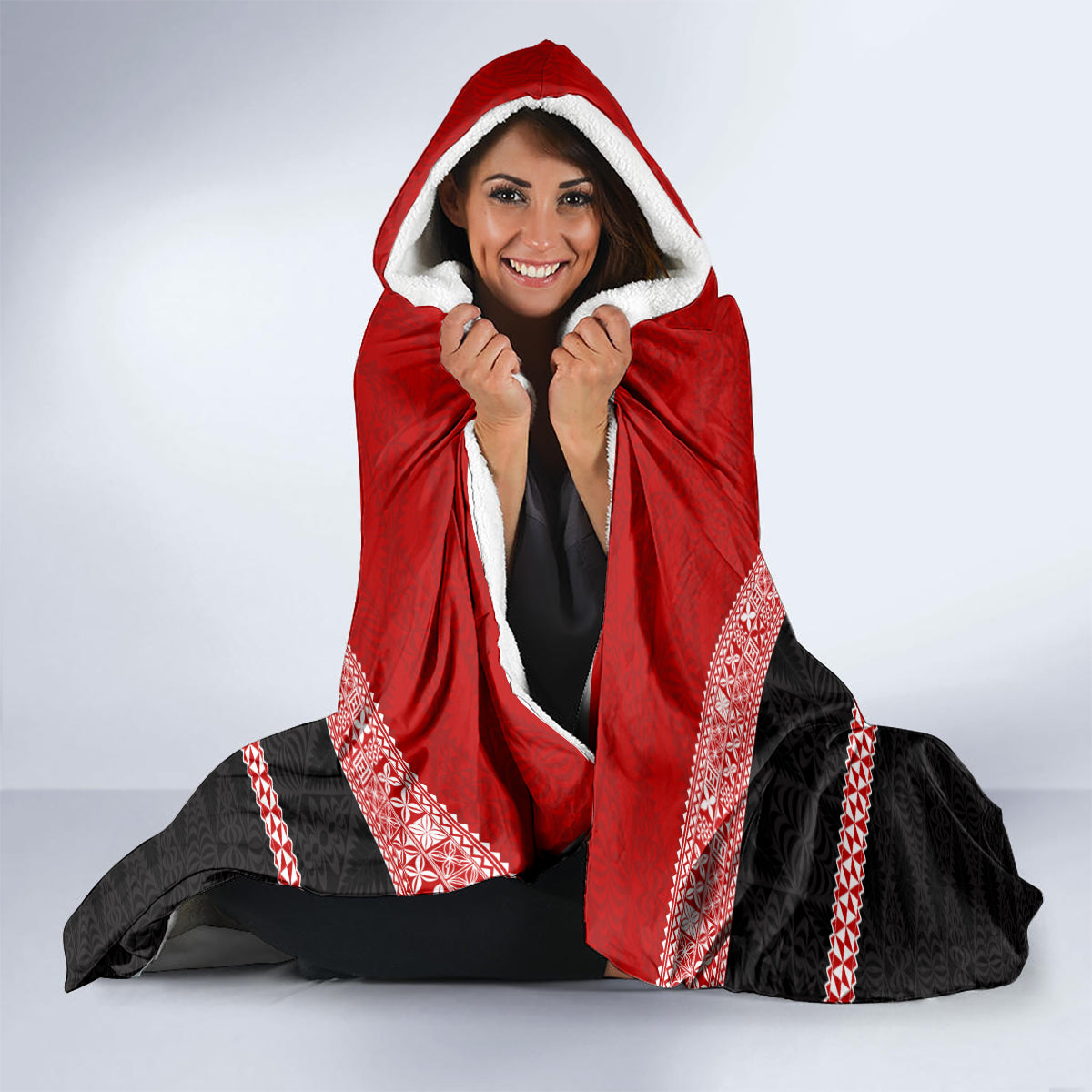 Personalised Tonga Hooded Blanket Tonga Coat of Arms with Seamless Tapa Ngatu Pattern LT03 - Polynesian Pride