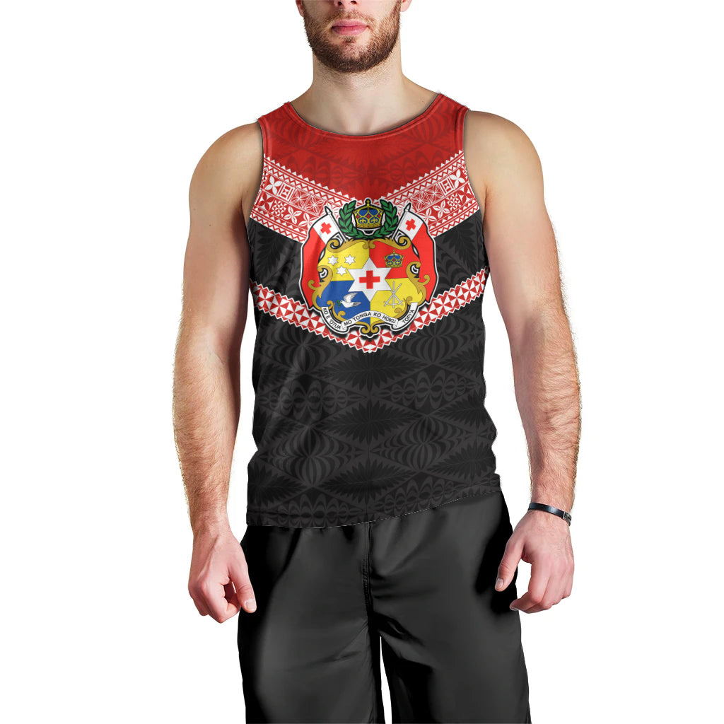 Personalised Tonga Men Tank Top Tonga Coat of Arms with Seamless Tapa Ngatu Pattern LT03 - Polynesian Pride