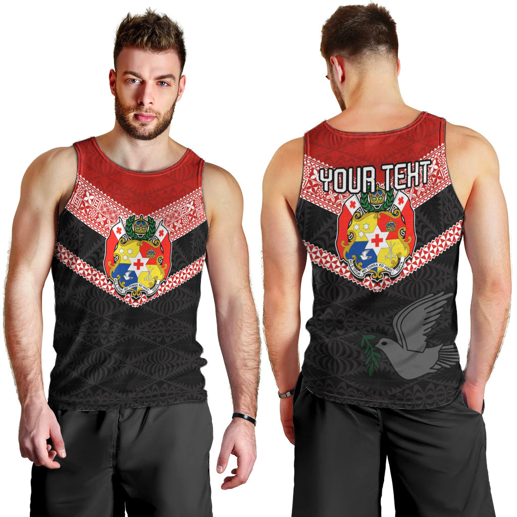 Personalised Tonga Men Tank Top Tonga Coat of Arms with Seamless Tapa Ngatu Pattern LT03 - Polynesian Pride