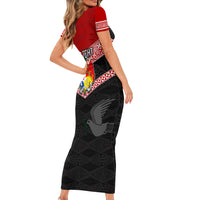 Personalised Tonga Short Sleeve Bodycon Dress Tonga Coat of Arms with Seamless Tapa Ngatu Pattern LT03 - Polynesian Pride
