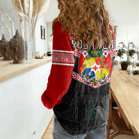 Personalised Tonga Women Casual Shirt Tonga Coat of Arms with Seamless Tapa Ngatu Pattern LT03 - Polynesian Pride