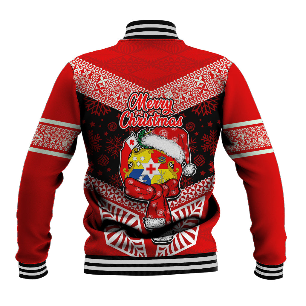 Tonga Christmas Baseball Jacket Tongan Coat of Arms Santa With Ngatu Pattern Christmas Red Style LT03 - Polynesian Pride