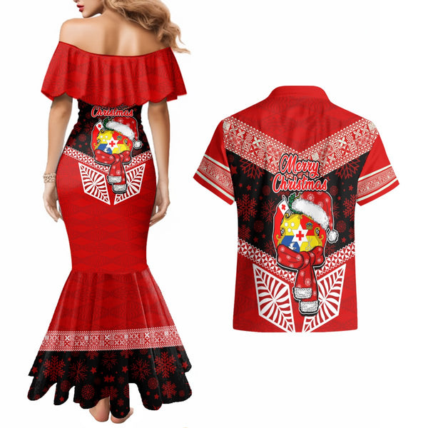 Custom Tonga Rugby Family Matching Mermaid Dress and Hawaiian Shirt World Cup 2023 Coat Of Arms Ngatu Pattern LT05 main image 0