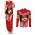 Tonga Christmas Couples Matching Tank Maxi Dress and Long Sleeve Button Shirts Tongan Coat of Arms Santa With Ngatu Pattern Christmas Red Style LT03 Red - Polynesian Pride