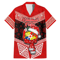 Tonga Christmas Family Matching Mermaid Dress and Hawaiian Shirt Tongan Coat of Arms Santa With Ngatu Pattern Christmas Red Style LT03 Dad's Shirt - Short Sleeve Red - Polynesian Pride