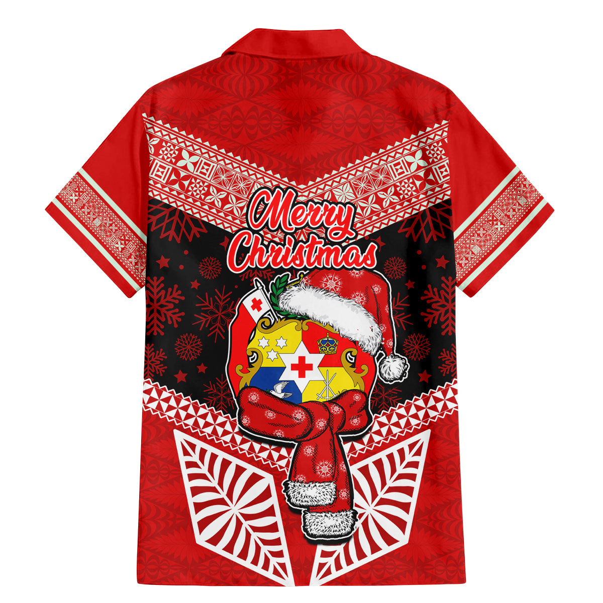 Tonga Christmas Family Matching Mermaid Dress and Hawaiian Shirt Tongan Coat of Arms Santa With Ngatu Pattern Christmas Red Style LT03 - Polynesian Pride