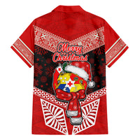 Tonga Christmas Family Matching Short Sleeve Bodycon Dress and Hawaiian Shirt Tongan Coat of Arms Santa With Ngatu Pattern Christmas Red Style LT03 - Polynesian Pride