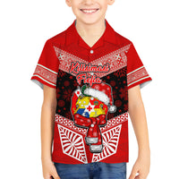 Tonga Christmas Family Matching Tank Maxi Dress and Hawaiian Shirt Tongan Coat of Arms Santa With Ngatu Pattern Christmas Red Style LT03 Son's Shirt Red - Polynesian Pride