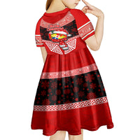 Tonga Christmas Kid Short Sleeve Dress Tongan Coat of Arms Santa With Ngatu Pattern Christmas Red Style LT03 - Polynesian Pride