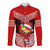Tonga Christmas Long Sleeve Button Shirt Tongan Coat of Arms Santa With Ngatu Pattern Christmas Red Style LT03 Unisex Red - Polynesian Pride