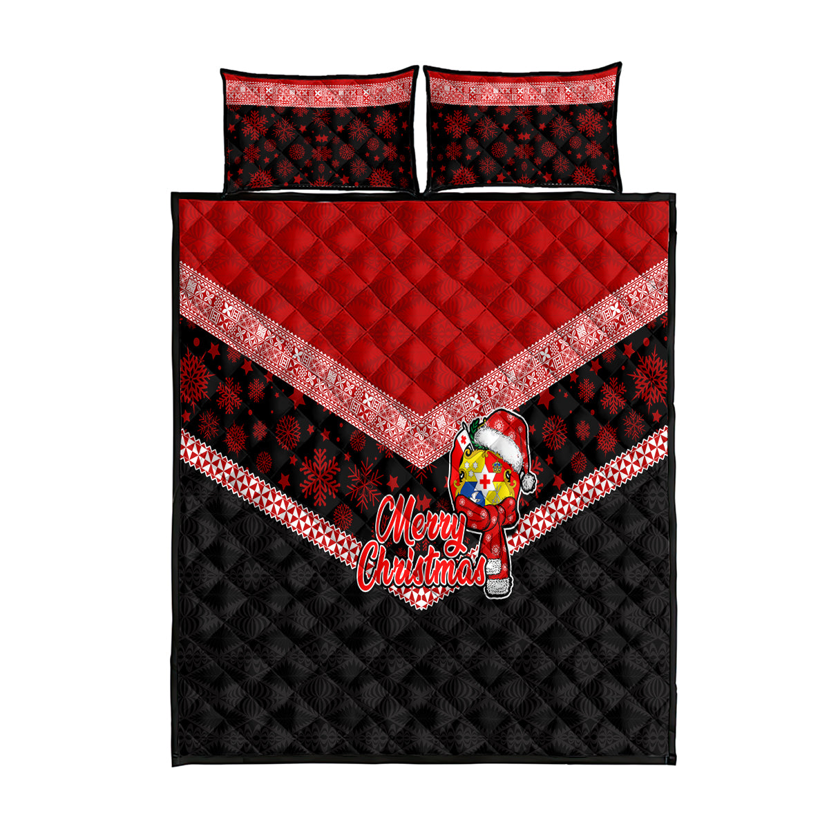 Tonga Christmas Quilt Bed Set Tongan Coat of Arms Santa With Ngatu Pattern Christmas Red Style LT03 Red - Polynesian Pride