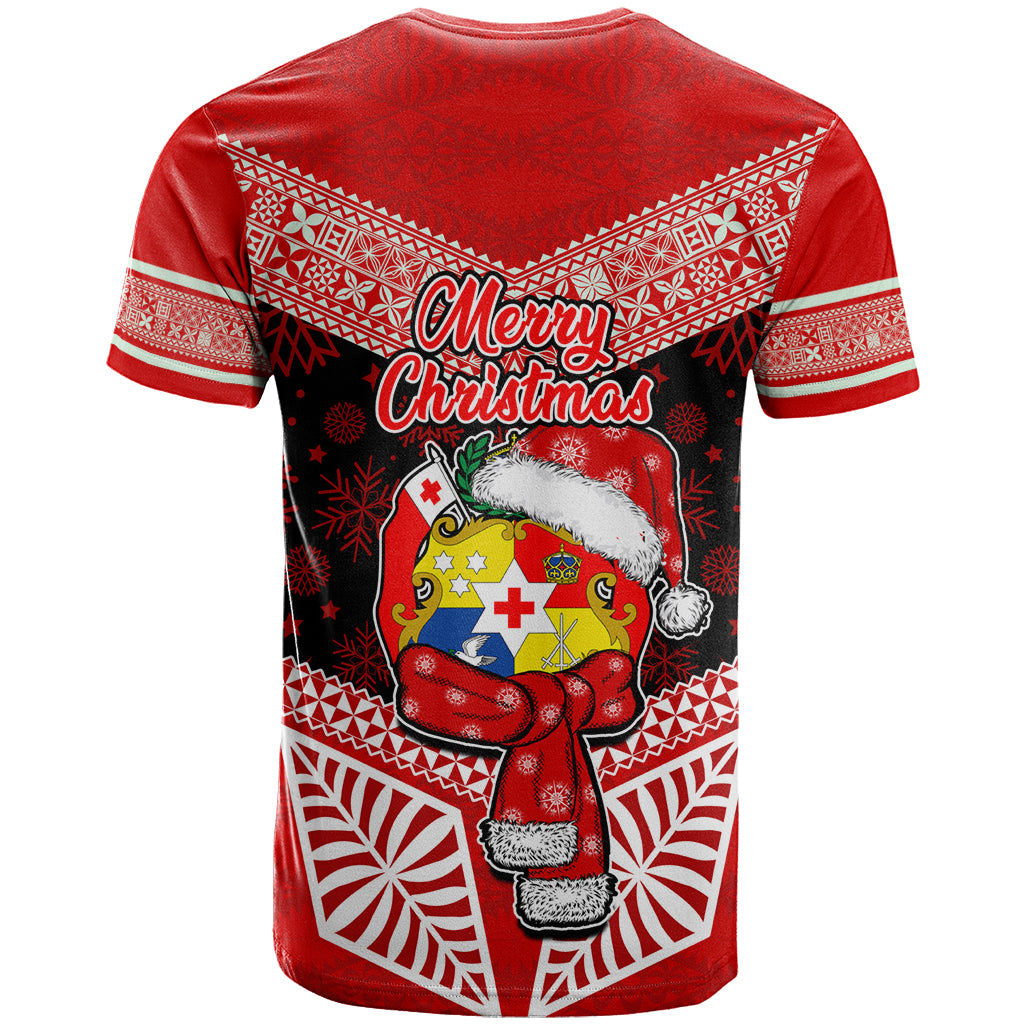 Tonga Christmas T Shirt Tongan Coat of Arms Santa With Ngatu Pattern Christmas Red Style LT03 - Polynesian Pride