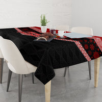 Tonga Christmas Tablecloth Tongan Coat of Arms Santa With Ngatu Pattern Christmas Red Style LT03 - Polynesian Pride