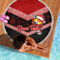Personalised Tonga Christmas Beach Blanket Tongan Coat of Arms Santa With Ngatu Pattern Christmas Red Style LT03 - Wonder Print Shop