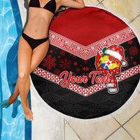 Personalised Tonga Christmas Beach Blanket Tongan Coat of Arms Santa With Ngatu Pattern Christmas Red Style LT03 - Wonder Print Shop