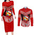 Personalised Tonga Christmas Couples Matching Long Sleeve Bodycon Dress and Long Sleeve Button Shirts Tongan Coat of Arms Santa With Ngatu Pattern Christmas Red Style LT03 Red - Polynesian Pride