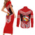 Personalised Tonga Christmas Couples Matching Short Sleeve Bodycon Dress and Long Sleeve Button Shirts Tongan Coat of Arms Santa With Ngatu Pattern Christmas Red Style LT03 - Polynesian Pride