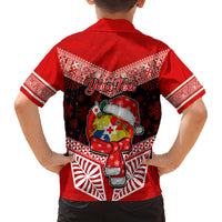 Personalised Tonga Christmas Family Matching Long Sleeve Bodycon Dress and Hawaiian Shirt Tongan Coat of Arms Santa With Ngatu Pattern Christmas Red Style LT03 - Polynesian Pride