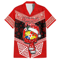 Personalised Tonga Christmas Family Matching Short Sleeve Bodycon Dress and Hawaiian Shirt Tongan Coat of Arms Santa With Ngatu Pattern Christmas Red Style LT03 Dad's Shirt - Short Sleeve Red - Polynesian Pride