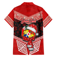 Personalised Tonga Christmas Family Matching Short Sleeve Bodycon Dress and Hawaiian Shirt Tongan Coat of Arms Santa With Ngatu Pattern Christmas Red Style LT03 - Polynesian Pride