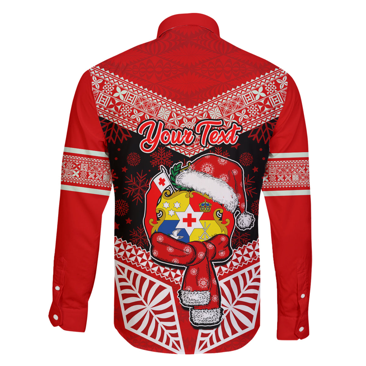Personalised Tonga Christmas Family Matching Summer Maxi Dress and Hawaiian Shirt Tongan Coat of Arms Santa With Ngatu Pattern Christmas Red Style LT03 - Polynesian Pride
