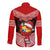 Personalised Tonga Christmas Long Sleeve Button Shirt Tongan Coat of Arms Santa With Ngatu Pattern Christmas Red Style LT03 - Polynesian Pride