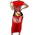 Personalised Tonga Christmas Short Sleeve Bodycon Dress Tongan Coat of Arms Santa With Ngatu Pattern Christmas Red Style LT03 Long Dress Red - Polynesian Pride