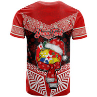Personalised Tonga Christmas T Shirt Tongan Coat of Arms Santa With Ngatu Pattern Christmas Red Style LT03 - Polynesian Pride