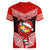Personalised Tonga Christmas Women V Neck T Shirt Tongan Coat of Arms Santa With Ngatu Pattern Christmas Red Style LT03 - Polynesian Pride